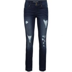 Dżinsy SKINNY bonprix ciemny denim. Niebieskie jeansy damskie bonprix, z jeansu. Za 109,99 zł.