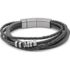 Fossil - Bransoletka skórzana. Czarne bransoletki męskie Fossil, ze stali. Za 239,90 zł.
