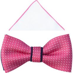 Różowa mucha w białe kropki A349. Różowe muszki męskie Adam Collection - Krawaty i dodatki, na co dzień, bez wzorów, z poliesteru, eleganckie. Za 49,50 zł.