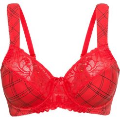 Biustonosz minimizer na fiszbinach bonprix czerwono-czarny z nadrukiem. Czerwone biustonosze bonprix, z nadrukiem. Za 37,99 zł.