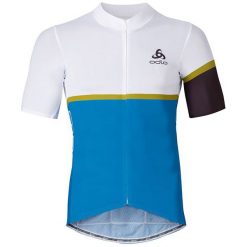 Odlo Koszulka męska Stand-up collar s/s full zip KAMIKAZE biało-niebieska r. L (411162). Białe koszulki sportowe męskie marki Odlo, l. Za 339,95 zł.