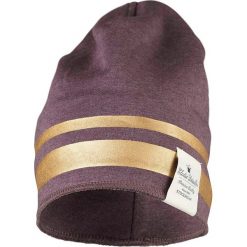 Czapka beanie w kolorze śliwkowym. Szare czapeczki niemowlęce Elodie Details, w paski, z materiału. W wyprzedaży za 42,95 zł.