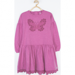 Sukienka. Czerwone sukienki dziewczęce z falbanami HEART SMILE, z aplikacjami, z bawełny, z długim rękawem, długie. Za 75,90 zł.