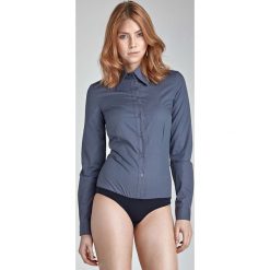 Stylowa Szara Koszula-Body z Długim Rękawem. Szare koszule damskie Molly.pl, s, bez wzorów, eleganckie, z klasycznym kołnierzykiem, z długim rękawem. Za 99,90 zł.