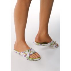 Zielone Klapki Flowery. Zielone klapki damskie Born2be, w kwiaty, bez obcasa, na płaskiej podeszwie. Za 24,99 zł.
