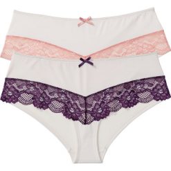 Figi: Figi „panty” (2 pary) bonprix ecru-jasny koralowy + ecru-jagodowy