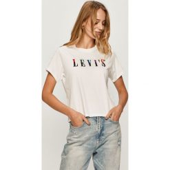 Levi's - T-shirt. Białe topy damskie Levi's®, s, z aplikacjami, z bawełny, casualowe, z okrągłym kołnierzem. Za 159,90 zł.