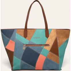 Desigual - Torebka. Żółte torby damskie na zakupy Desigual, w paski, z poliesteru, duże. Za 399,90 zł.
