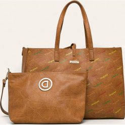 Desigual - Torebka. Żółte torby damskie na zakupy Desigual, w paski, z poliesteru, na ramię, duże, bez dodatków. Za 349,90 zł.