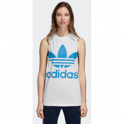 Koszulka adidas Trefoil DH3180. Bluzki sportowe damskie Adidas, bez wzorów, z bawełny, bez kołnierzyka, bez rękawów, bez kaptura. W wyprzedaży za 79,99 zł.
