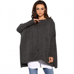 Sweter w kolorze grafitowym. Szare swetry klasyczne damskie Lemoniade, ze splotem, z asymetrycznym kołnierzem. Za 169,95 zł.