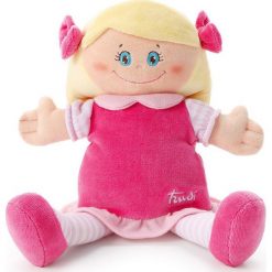 Przytulanki i maskotki: Trudi – Pluszowa lalka w różowej sukience blondynka przytulanka 64420- zabawki dla niemowląt