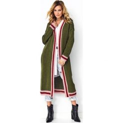Długi sweter oversize khaki. Brązowe swetry damskie e-margeritka.pl, s, bez wzorów, klasyczne, z długim rękawem, długie, bez kaptura. Za 218,99 zł.