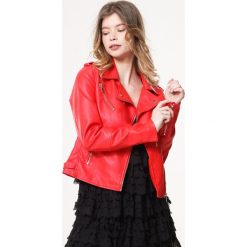 Czerwona Ramoneska Belave. Czerwone kurtki damskie Born2be, l, bez wzorów, bez kaptura. Za 164,99 zł.