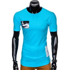 T-SHIRT MĘSKI Z NADRUKIEM S983 - TURKUSOWY. Niebieskie t-shirty męskie z nadrukiem marki Ombre Clothing, m. Za 29,00 zł.