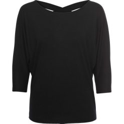 Shirt ze skrzyżowanymi paskami z tyłu w dekolcie bonprix czarny. Czarne koszulki damskie bonprix, w paski, z wiskozy, bez kołnierzyka, bez rękawów. Za 59,99 zł.