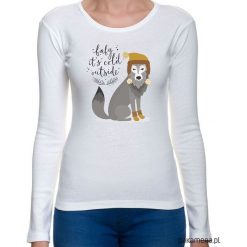 Koszulka damska z zimowym wilkiem. Szare t-shirty damskie marki Pakamera, z nadrukiem. Za 65,00 zł.