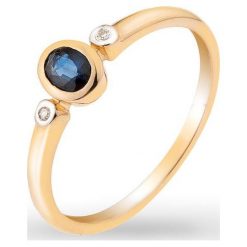 Unikalny Pierścionek - , Diament 0,01ct,szafir. Żółte pierścionki damskie marki W.KRUK, z szafirem, złote. Za 579,00 zł.