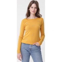Żółty Sweter Tabitha. Żółte swetry damskie Born2be, s, z aplikacjami, klasyczne, z długim rękawem, długie, bez kaptura. Za 109,99 zł.
