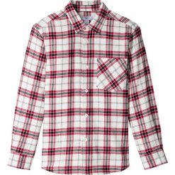 Koszula flanelowa w kratę, długi rękaw bonprix biel wełny - ciemnoczerwono-czarny w kratę. Białe koszule chłopięce bonprix, bez wzorów, z wełny, bez kołnierzyka, z długim rękawem, długie. Za 59,99 zł.