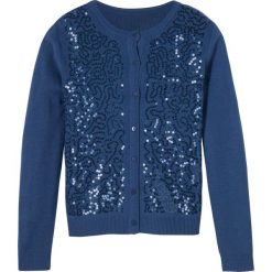 Sweter rozpinany z cekinami bonprix kobaltowy. Niebieskie swetry dziewczęce bonprix, z aplikacjami, bez kołnierzyka, bez rękawów, bez kaptura. Za 69,99 zł.