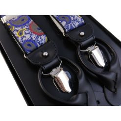 Szaro-fioletowe szelki we wzór paisley na żabki i na guziki G58. Szare szelki męskie Modini Moda Męska. W wyprzedaży za 99,00 zł.