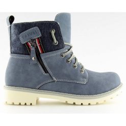 Traperki timberki damskie niebieskie GD-TL10 BLUE. Niebieskie botki damskie obuwie damskie, ze skóry ekologicznej, eleganckie, bez obcasa, na sznurówki. Za 157,94 zł.