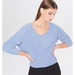 Szenilowy sweter oversize - Niebieski. Niebieskie swetry damskie Mohito, s, bez wzorów, bez rękawów, bez kaptura. Za 99,99 zł.