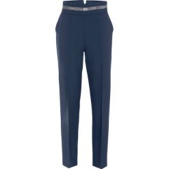 Spodnie z ozdobnym paskiem bonprix ciemnoniebieski. Niebieskie spodnie damskie bonprix, bez wzorów, eleganckie. Za 109,99 zł.