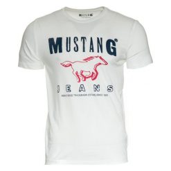 Mustang T-Shirt Męski Logo Xxl Biały. Białe koszulki męskie Mustang, xxl, bez wzorów, z bawełny, klasyczne, z klasycznym kołnierzykiem. Za 78,00 zł.
