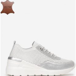 Biało-Srebrne Skórzane Sneakersy Lorerien. Białe sneakersy damskie Born2be. W wyprzedaży za 129,99 zł.