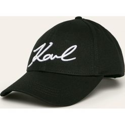 Karl Lagerfeld - Czapka. Czarne czapki damskie KARL LAGERFELD, bez wzorów, z bawełny. Za 249,90 zł.