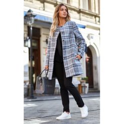 Płaszcz w kratę - niebieski. Niebieskie płaszcze damskie Style, s, z poliesteru, wizytowe, długie. Za 279,00 zł.
