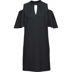 Sukienka z wycięciami bonprix czarny. Czarne sukienki z falbanami marki bonprix. Za 129,99 zł.