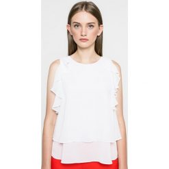 Guess Jeans - Top. Szare topy sportowe damskie marki Guess Jeans, s, z aplikacjami, z poliesteru, z okrągłym kołnierzem. W wyprzedaży za 159,90 zł.