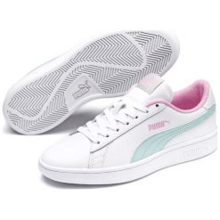 Puma Smash v2 Jr White-Fair Aqua-Pale Pink 39. Różowe buty dziewczęce sportowe Puma, bez wzorów, bez zapięcia. Za 201,00 zł.