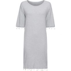 Sukienka dzianinowa z perełkami bonprix jasnoszary melanż. Szare sukienki damskie bonprix, bez wzorów, z dzianiny, bez kołnierzyka, bez rękawów. Za 49,99 zł.