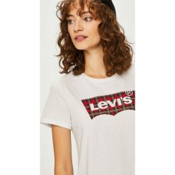 Levi's - Top. Białe topy damskie marki Levi's®, s, z nadrukiem, z bawełny, z okrągłym kołnierzem. Za 99,90 zł.