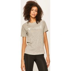 Hummel - T-shirt. Szare bluzki damskie Hummel, s, z nadrukiem, z bawełny, casualowe, z okrągłym kołnierzem. Za 89,90 zł.