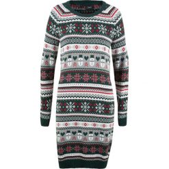 Sukienka dzianinowa bonprix niebieskozielony wzorzysty. Zielone sukienki dzianinowe marki bonprix. Za 99,99 zł.