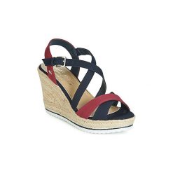 Sandały Tom Tailor 6990212-NAVY-RED. Niebieskie sandały damskie Tom Tailor, bez wzorów, bez obcasa, bez zapięcia. Za 175,20 zł.