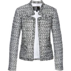 Krótki żakiet z przędzy boucle bonprix czarno-biel wełny wzorzysty. Czarne żakiety damskie bonprix, bez wzorów, z wełny. Za 189,99 zł.