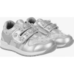 Srebrne buty sportowe z perełkami ze skórzaną wkładką na rzep casu p-270. Szare buty dziewczęce sportowe Casu, bez wzorów, bez zapięcia. Za 49,99 zł.