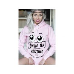Bluza Widzę Świat na różowo. Różowe bluzy damskie marki ŁAP NAS, s, z nadrukiem, z bawełny, bez rękawów, bez kaptura. Za 169,00 zł.