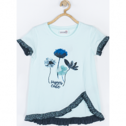 Koszulka. Zielone bluzki dziewczęce marki FLOWER, z aplikacjami, z krótkim rękawem. Za 45,90 zł.