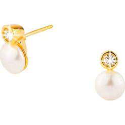 Kolczyki damskie: Pozłacane kolczyki-wkrętki z ozdobnymi perłami i kryształkami Swarovski