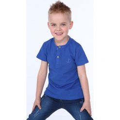 Koszulka chłopięca z guzikami chabrowa NDZ4471. Niebieskie t-shirty chłopięce Fasardi, bez wzorów, bez rękawów. Za 39,00 zł.