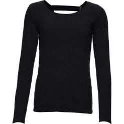 Sweter z szenili z perełkami bonprix czarny. Czarne swetry damskie marki bonprix, bez wzorów, bez rękawów, bez kaptura. Za 79,99 zł.