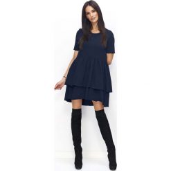 Granatowa Sukienka Casual z Falbankami. Niebieskie sukienki balowe marki Molly.pl, na co dzień, l, z falbankami, z krótkim rękawem, mini, oversize. Za 119,90 zł.