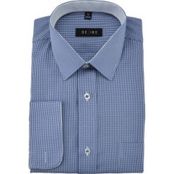 Casualowa Koszula Męska, Prosty Krój, Drobna Kratka, Bawełniana, Niebieska KSDWDSRE024. Niebieskie koszule męskie Desire, m, w kratkę, z bawełny, eleganckie, bez kołnierzyka, z długim rękawem. Za 109,00 zł.